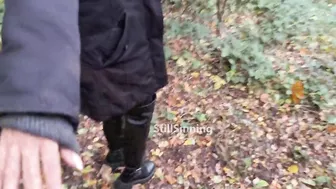 Hot OUTDOOR shoejob in the woods with LEATHER boots????