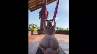 Gym girl works on flexibility - stretchy girl