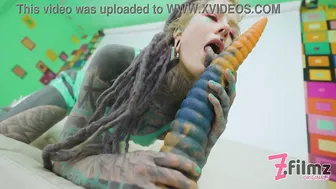 Extreme TATTOO dreadhead ANAL riding huge TOY