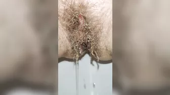 Hairy pussy pissing in the morning + bonus light farting