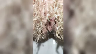 Hairy pussy pissing in the morning + bonus light farting