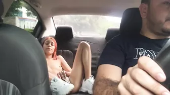 I'm in the back seat of the Uber touching my tits and caressing my pussy with my fingers while the d