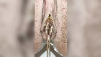 Wide open pussy dripping cum after sex and pissing with little fart | Ultra Closeup