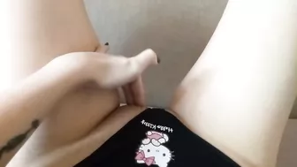 playing with my pussy, wearing Hello Kitty panties and stockings