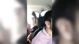 two naughty girls riding their dildos in the back seat of the uber