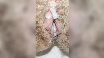 She dripping his cum and pissing after sex ???? Delicious pussy close up