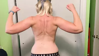 Milf Christina. Little black dress, training progress, flexing sexy body, big tits and long legs