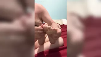 She gets her feet massaged and licked Mr. cums on her feet and licks his cum