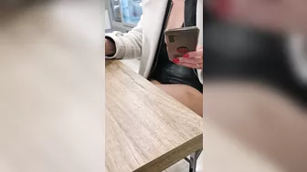 Slutty wife shows tits and pussy in public bar