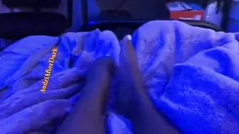 Ebony teen shows size 10 feet under blue light