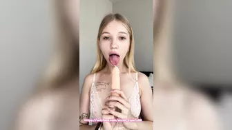 Juicy blonde sucks that sweet dildo.