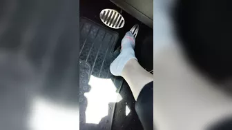 Pedal pumping my mini Cooper wearing ankle socks