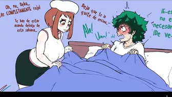 Mina Ashido y Ochako Uraraka Comen y Montan La Verga De Midoriya En La Cama