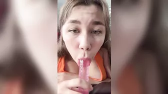 Pretty girl shows you how to suck it properly.