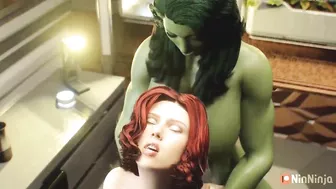 NinNinja3D - Black Widow x Futa She-Hulk