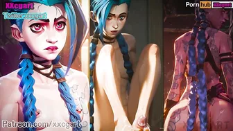 Jinx has blue hair, small breasts and nipple rings. The best part is titjob.