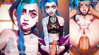 Jinx has blue hair, small breasts and nipple rings. The best part is titjob.