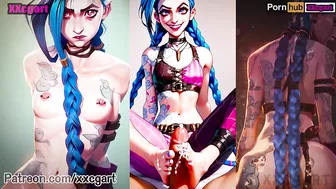 Jinx has blue hair, small breasts and nipple rings. The best part is titjob.