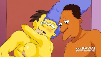 Marge has a threesome with Carl and Lenny - The simpsons hentai