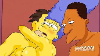 Marge has a threesome with Carl and Lenny - The simpsons hentai