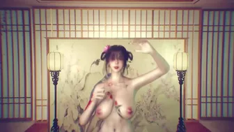 3D Japanese stripper with sexy tattoo