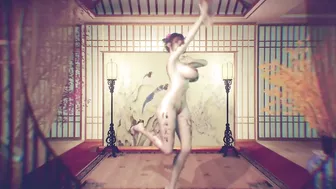 3D Japanese stripper with sexy tattoo