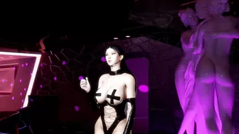 3D big boobs stripper wearing hot latex