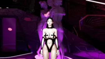 3D big boobs stripper wearing hot latex