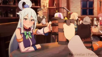 Aqua loses a bet with Kazuma and has to pay