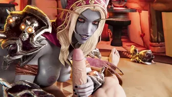 3D Wow Sylvanas Windrunner Blowjob and Anal Beads Cumshot