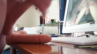 Jerked off all over my gf's dildo watching gay porn!