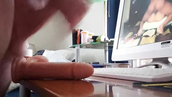 Jerked off all over my gf's dildo watching gay porn!