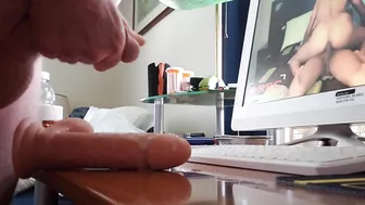 Jerked off all over my gf's dildo watching gay porn!