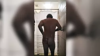 Cumming everywhere in a public shower in Florida