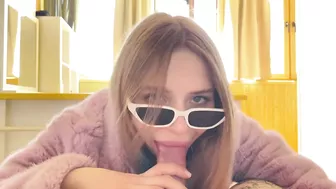 Californiababe is sucking dick in purple coat