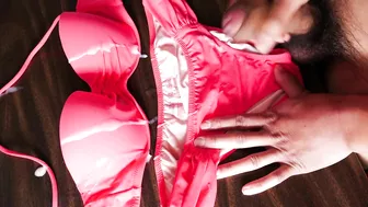 Splashing my Cum on this cute pink Bikini