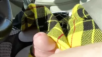 Stroking my cross dressing cock while driving at high speed is a skirt