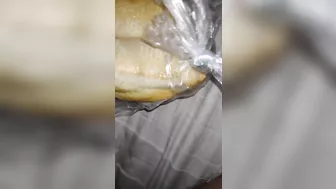 Huge cumshot on breed // food fetish