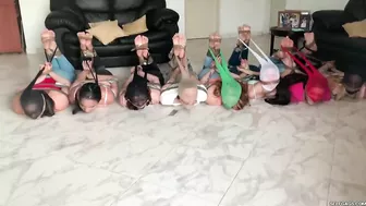 8 Barefoot Girls Gagged Hogtied And Pantyhose Encased