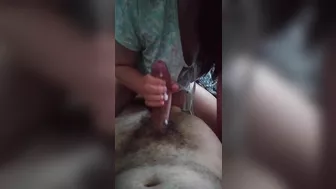 wife wakes husband up with a handjob