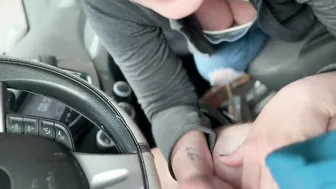 Horny blonde milf gives husband a risky blowjob in the parking lot of a gas station!