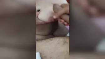 Amateur deepthroat tittyfuck and cumshot pov