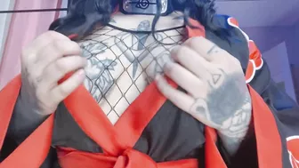 Cosplay baby suck & ride the fat dildo Akatsuki Naruto anal hook for Uchiha girl