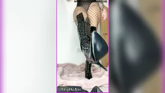 Let me dominate you in pvc thigh high boots fishnets and see through top I make a hot dom p1